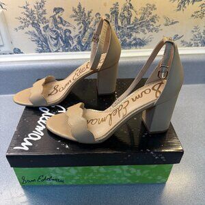 Sam Edelman Odila Ankle Strap Heel Sandals Size 9M Nude Beige Leather Block